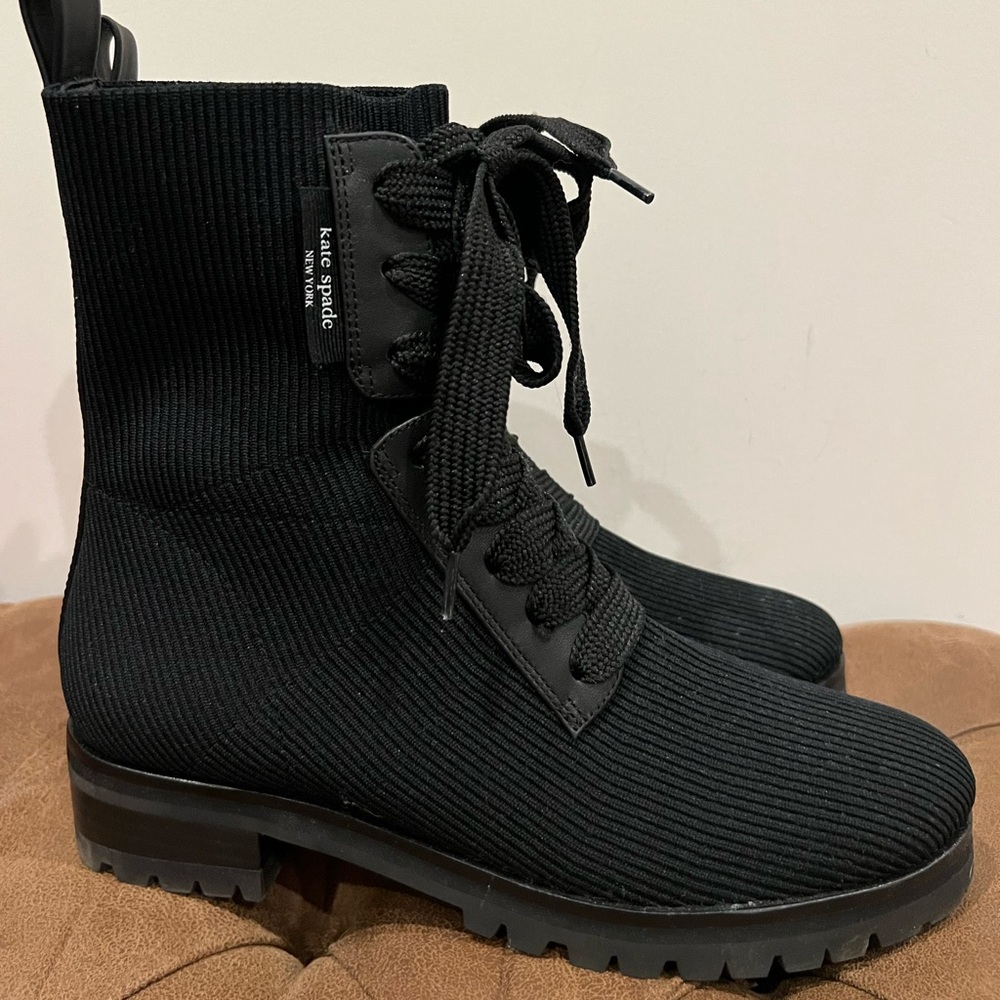 kate spade Black Knit Lace-Up Combat Boots